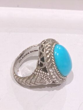 Judith Ripka Turquoise Cabochon Silver Ring - Size 6